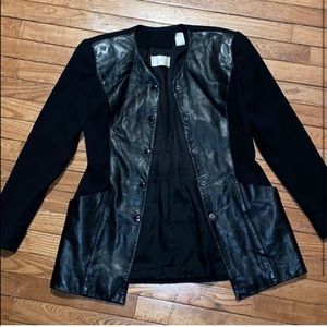 Black thrifted jacket with leather front